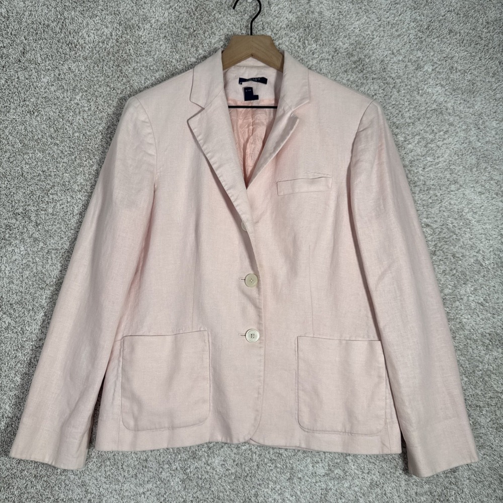 Vintage Chaps Tailored Linen Blazer Light Pink Size 12 Dress Up or Casual